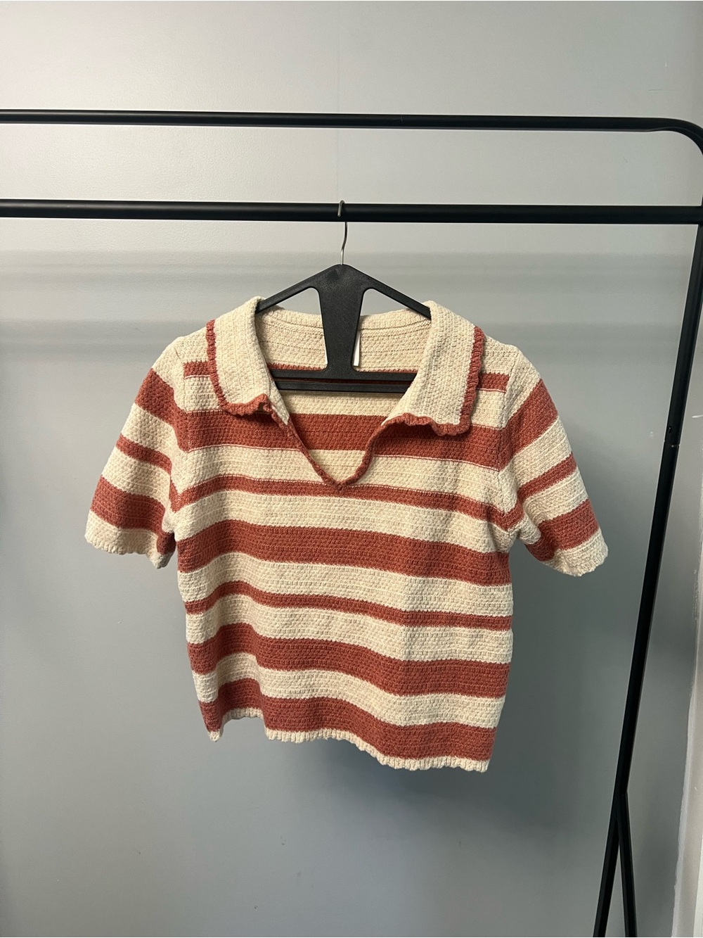 So Me Striped Polo Knit Top - Cream & Rust